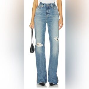 Good American Khloe Medium Blue Ripped Straight Leg Jeans